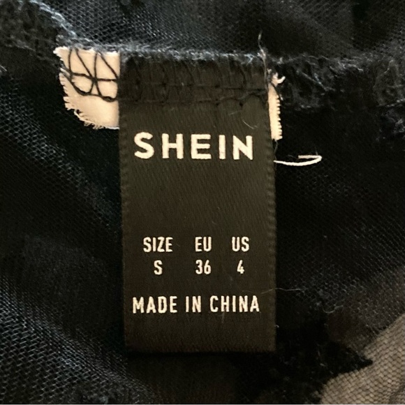 SHEIN Black Mesh Short Sleeved Tee Shirt Top with Velvet Stars - Picture 5 of 11